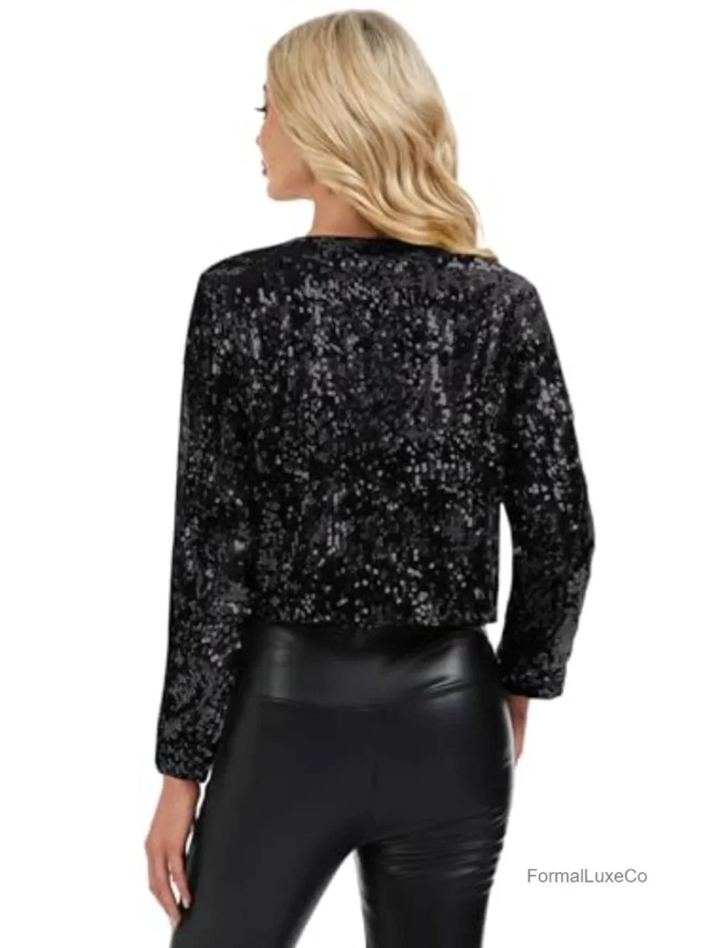 Sequin Long Sleeve Cropped Open Front Bolero Shrug Party Clubwear